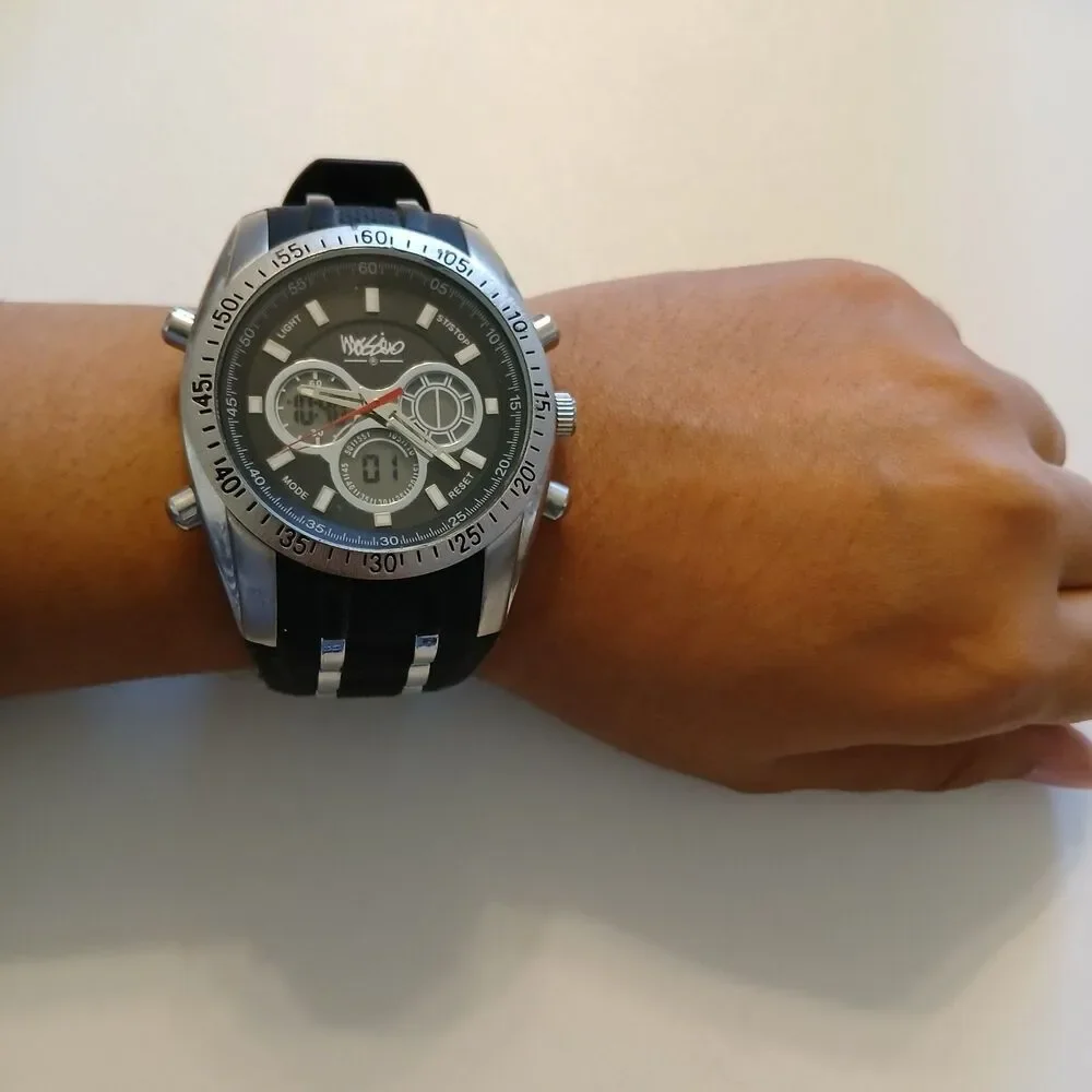 Parts/Repair Mossimo Men's Black Silver Ana-Digi Watch MM91289